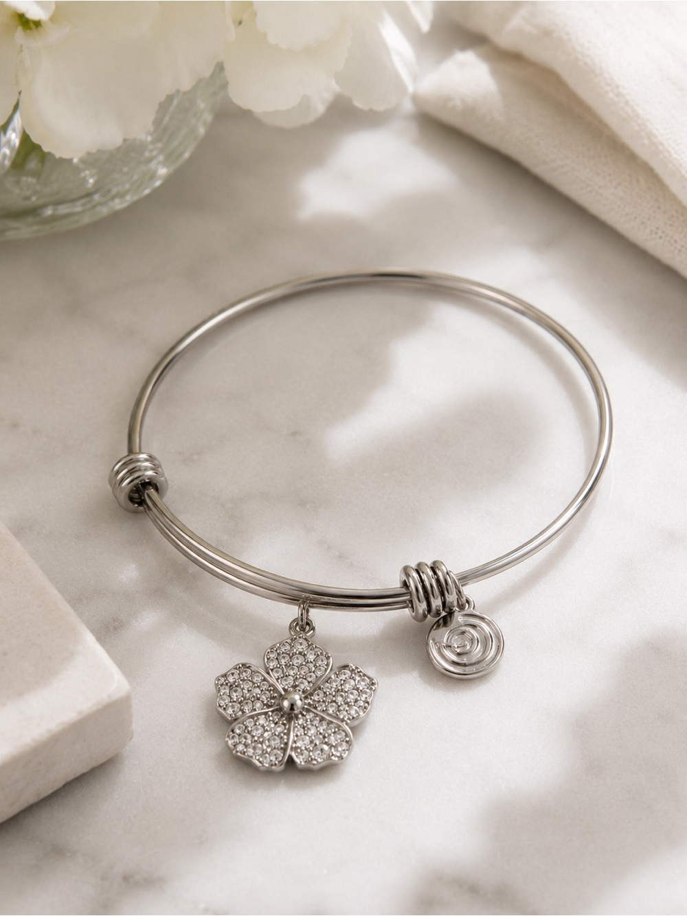 Love This Life Daughter Silver Expandable Charm Bracelet Crystal Flower Gift
